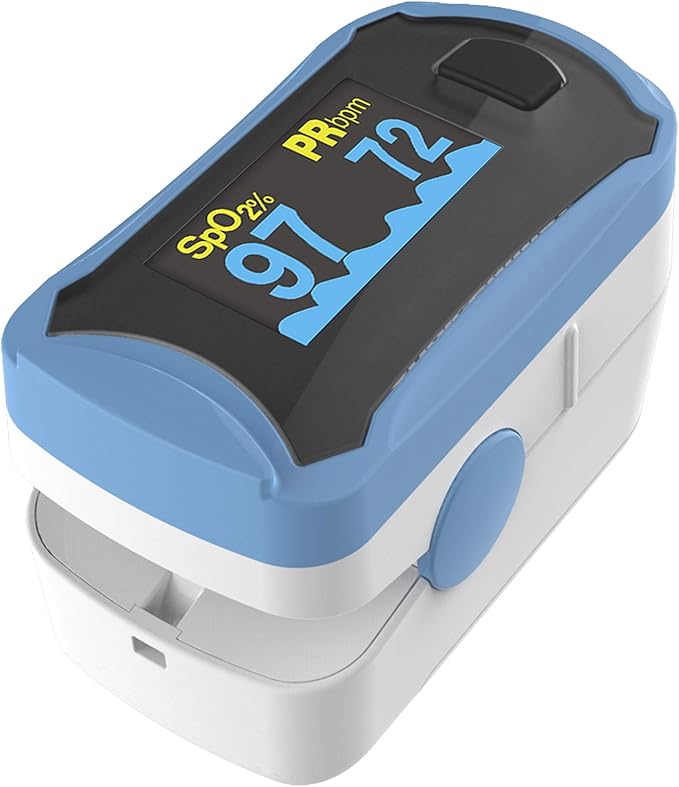 Concord Fingertip Deluxe OLED Pulse Oximeter with 6 way Reversible Display - Blood Oxygen Saturation Monitor with Carrying Case, Batteries & Lanyard - Easy to Use, (Blue)