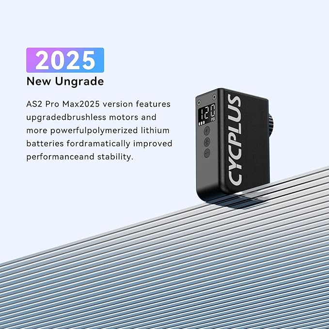 CYCPLUS AS2 Pro Max Tiny Pump Mini with Gauge, Max 120 PSI Cordless Bicycle Air Pump, Auto Stop, with Presta and Schrader Valve for Car, Motorcycle, Bike and Ball (2025 Updated Version)