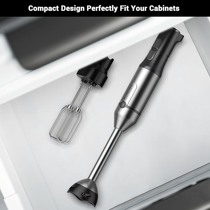 Immersion Blender RPM 16000±10% Scratch Resistant Hand Blender,15 Speed and Turbo Mode Hand Mixer, 3-in-1 Heavy Duty Copper Motor Stainless Steel Smart Stick with Egg Beaters and Chopper