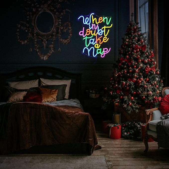 Dimmable When In Doubt Take A Nap Neon Sign USB Powered Colourful Neon Light for Wall Decor Funny Letters Led Light Up Sign for Study Room Office Bedroom Home Classroom Neon Decor