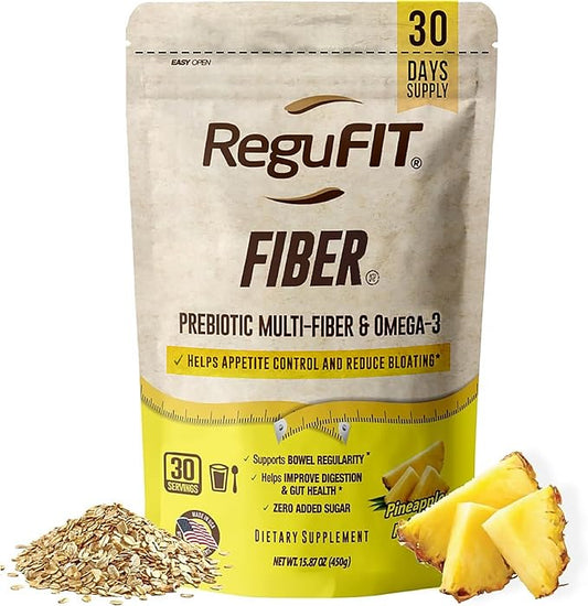 Fiber Powder to Supports Bloating Relief & Gut Health, Helps Maintain Regularity, Prebiotic, Superfood, Omega-3 ALA, Pineapple Flavor, 30 svgs