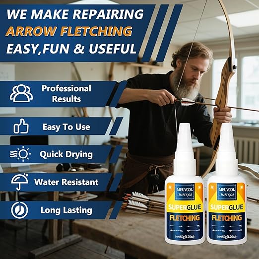 Fletching Glue 100g, Heavy Duty Arrow Glue Kit for Carbon, Aluminum, Wood Shafts, Instant & Clear Arrow Insert Adhesive Bonder for Fletching Vanes, Feathers and Inserts