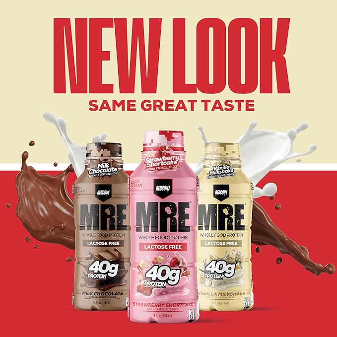 REDCON1 MRE Ready to Drink Protein Shake, Strawberry Shortcake- Lactose + Whey Free RTD 40gr Protein Made with Real Whole Food Protein Blends - Keto-Friendly Easy to Digest Nutritional Shake (12 Pack)