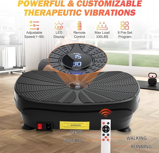 ALSO GO Vibration Plate Exercise Machine, Vibration Platform Machine for Lymphatic Drainage, 9 Preset Auto Mode & 99-Level Board for Weight Loss Shaping, with Resistance Bands, 330lbs Capacity