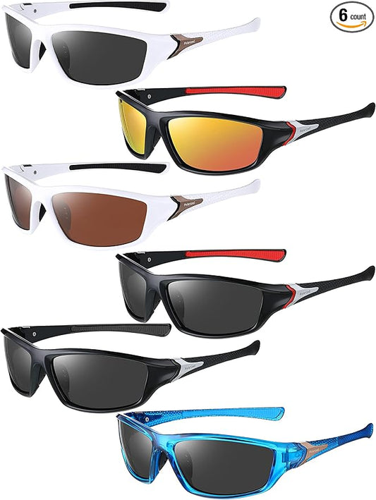 Frienda 6 Pack Polarized Sport Sunglasses for Men Multipack Fit over Glasses Pack Lot Set Men's Sport Fishing Eyeglasses
