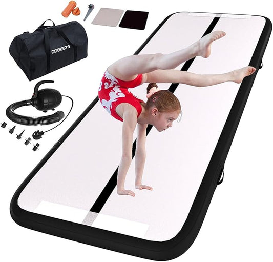 DOBESTS Inflatable Air Gymnastics Mat Tumbling Mat Tumble Track Gymnastics Training for Kids Home 6.6 feet 10 feet 13feet 16feet 20feet 4/8inch Thick for Cheerleading Dance Yoga Cheer Water With Pump