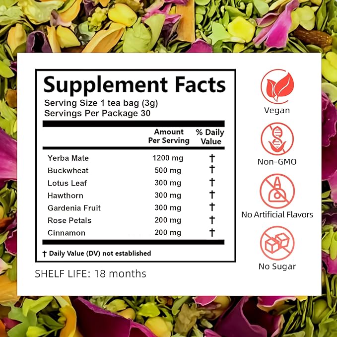 GLP-1 Herbal Tea，7 Precious Ingredients Formula to Complement Balanced Eating Habits, Yerba Mate, Cinnamon, Gardenia & More, No Sugar or Artificial Additives–30 Tea Bags (2 Pack)