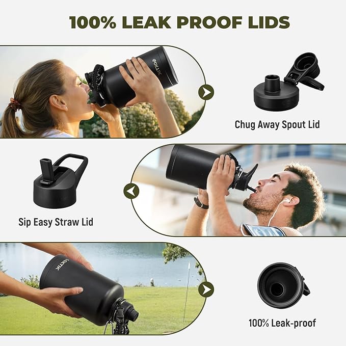 COKTIK 84oz Half Gallon Water Bottle - Triple Insulated Stainless Steel Flask, 48hr Cold Retention, Leakproof & BPA-Free, Large Water Jug for Gym, Hiking, Camping, Outdoor Sports (Midnight)