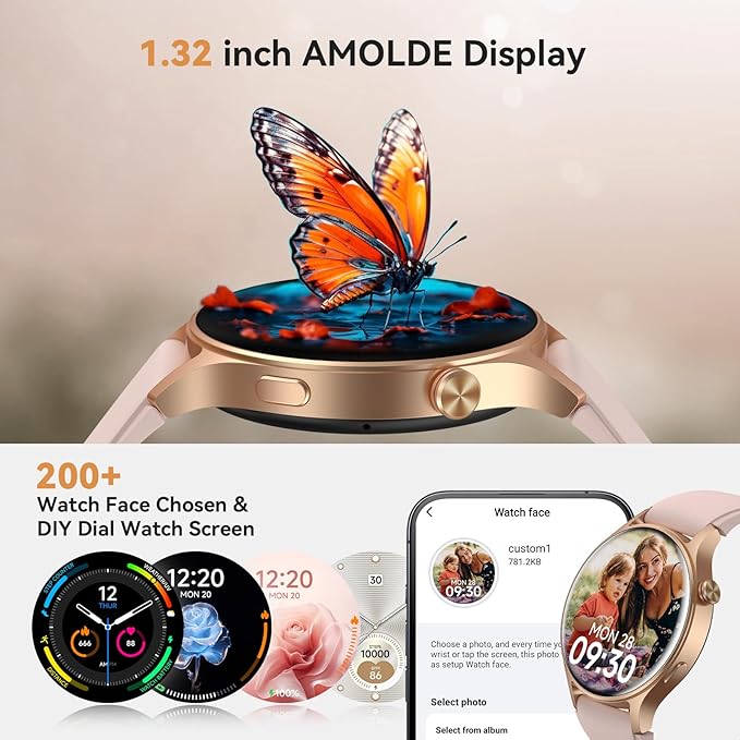 aeac Smart Watch for Women, 1.32'' AMOLED Ultra-Clear Screen Activity Trackers with Heart Rate/Sleep/SpO2 Monitor, Smartwatch for iPhone/Samsung/Android, 110+ Sport Modes Waterproof Fitness Watch