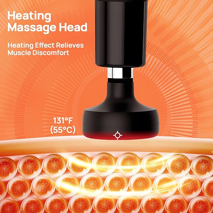 Deep Tissue Massage Gun with Heat, 12mm Amplitude Percussion Massager for Athletes & Muscle Relief, Professional Handheld Masssger Gun for Neck, Back, Shoulder, Leg, Gift for Men, White