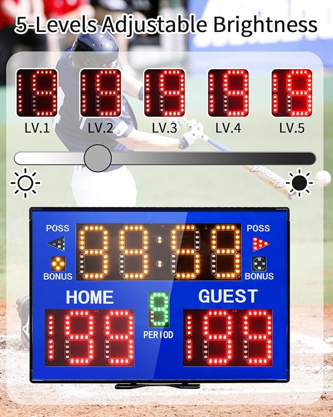Basketball Digital Scoreboard with Remote,Battery Powered Portable Tabletop Electronic Scoreboard with 75dB Buzzer,Countdown Timer & Score for Games