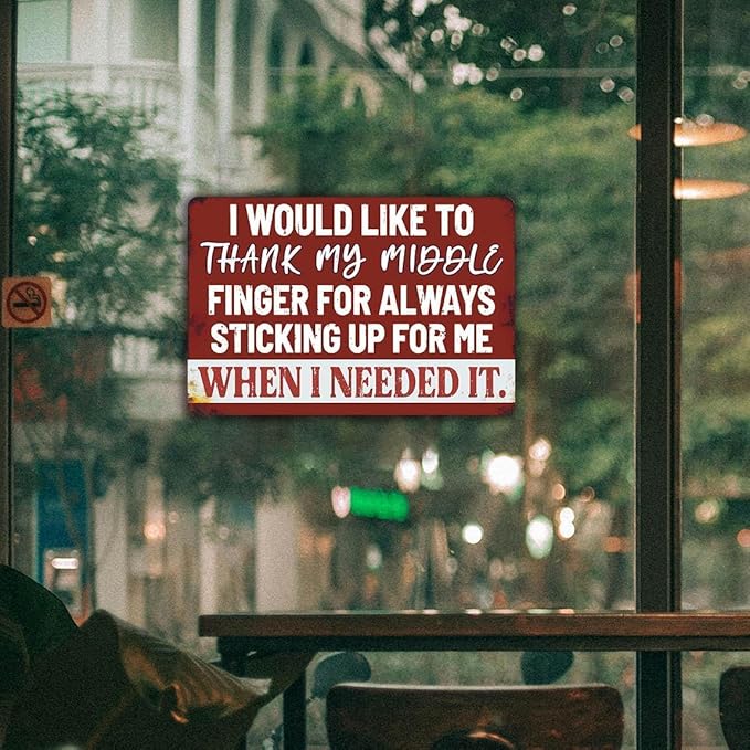 Funny Man Cave Signs Bar Tin Signs For Man Cave Metal Sign Sarcastic Garage Signs Cool Stuff For Men I Would Like To Thank My Middle Finger For Always Sticking Up For Me When I Needed It Sign 12x8 Inch