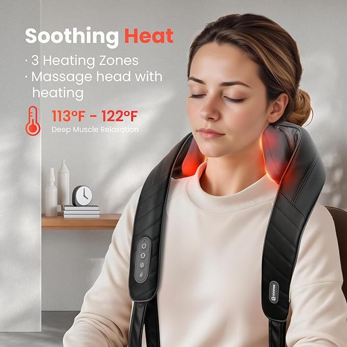 COMFIER Cordless Neck Shoulder Massager with Heat, Shiatsu Neck Back Massage for Pain Deep Tissue, 4D Kneading, Gifts for Dad Mom