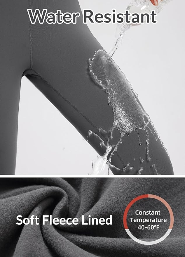 baleaf Women's Fleece Lined Leggings Waterproof Winter Hiking Pants Thermal Running Tights Zipper Pockets High Waisted