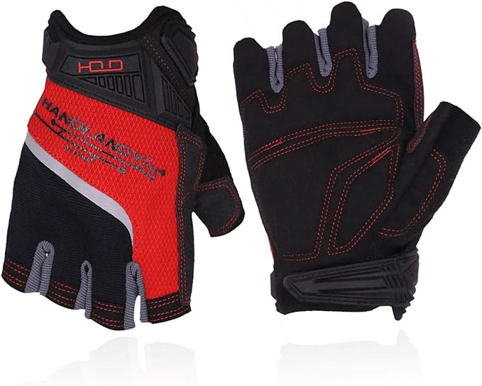 HANDLANDY Fingerless Work Gloves for Men, Half Finger Working Glove Grip Shock-Absorbing Breathable Uwrist TPR Anti-collision Gloves for Mens & Women (M)