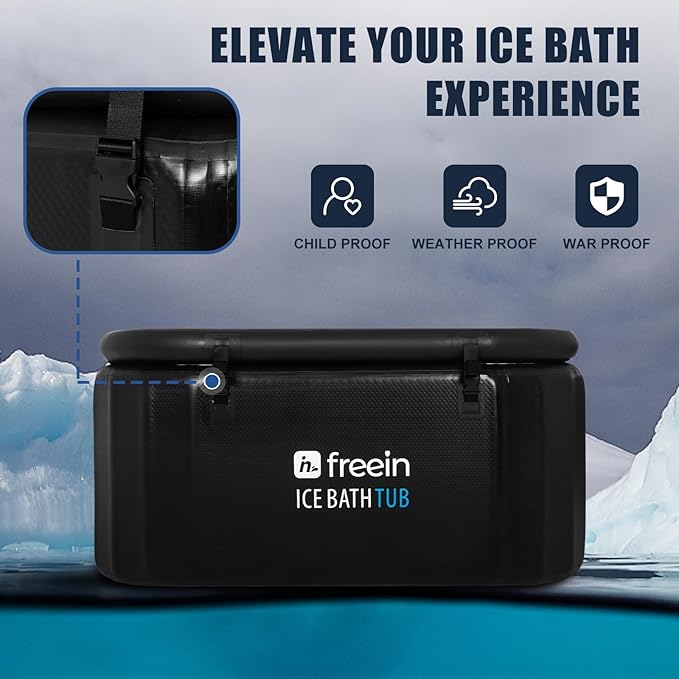 Freein Ice Bath Tub For Athletes Water Chiller Compatible Cold Plunge Outdoor, Portable, Foldable Cold Plunge Tub for Adults 52"x28"x24" Inflatable Recovery PRO