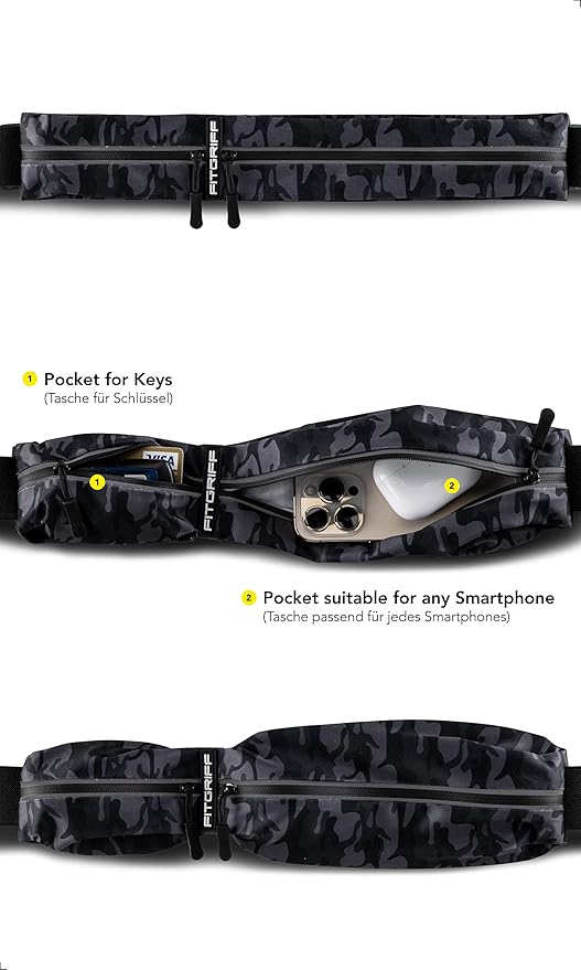 Fitgriff® Running Belt for Men & Women - Secure Jogging Pouch for Phone, Keys & Essentials - For All Cell Phones