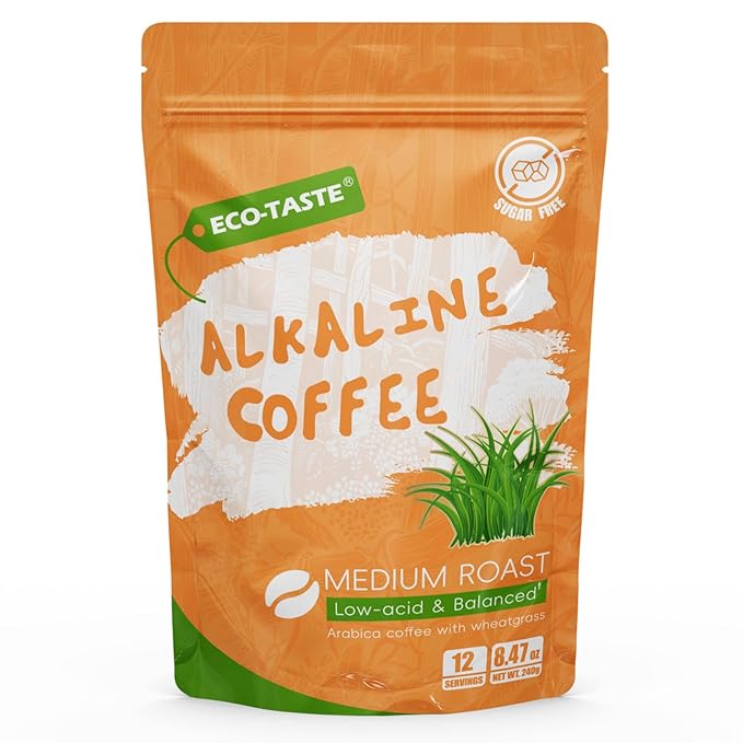 Alkaline Coffee Non-Dairy, Arabica Coffee with Mushroom Creamer, Wheatgrass, Oligosaccharide, 30% Beta-Glucan for Focus & Gut Health Support, 8.47oz