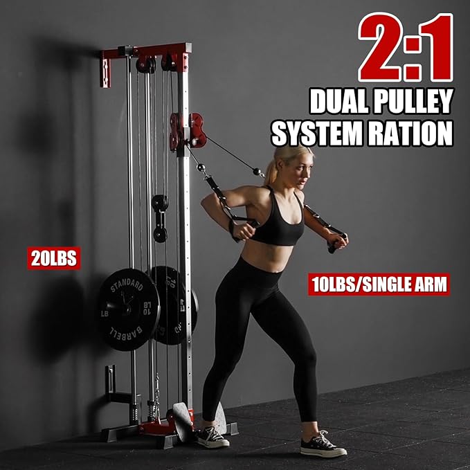ER KANG Wall Mount Cable Station, Cable Crossover Machine with 18 Positions Dual Pulley System for Home Gym Fitness Equipment