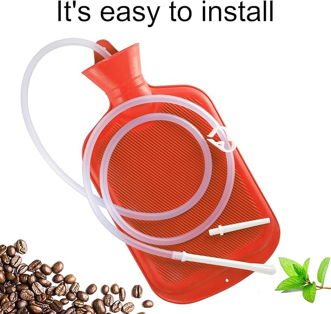 Enema Bag Kit with 5ft Hose Coffee Enemas at Home Water Shower Douche Colon Detox Cleanse Kit with Tubing, Tips, Clamp and Hook (RED, 2 L)