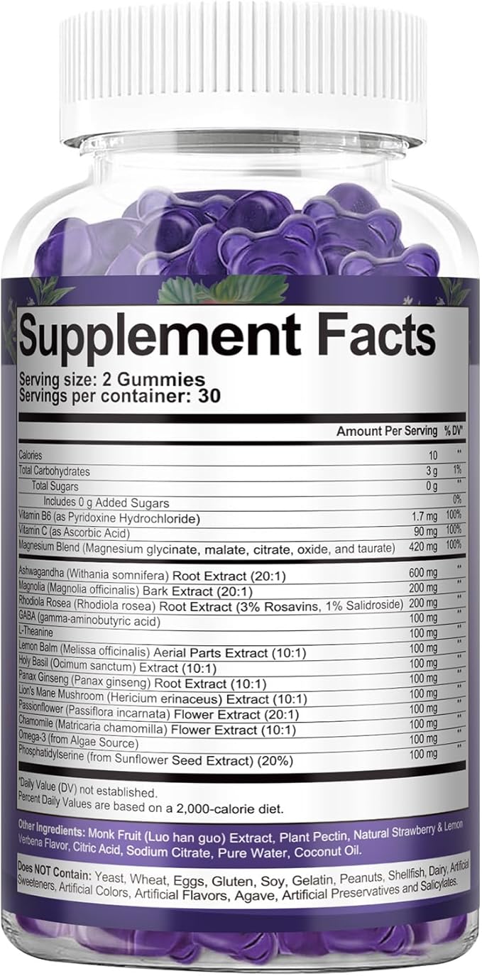 Cortisol Supplements for Women & Men 20-in-1 Cortisol Gummies with Ashwagandha Rhodiola Rosea Magnesium Phosphatidylserine Calm Focus Mood Support Healthy Cortisol Levels 30 Day Supply