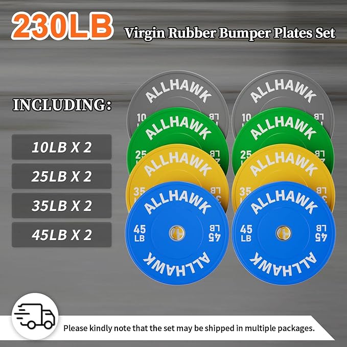 Colored Olympic Weight Plates, 2-inch Rubber Bumper Plate Set for Home Gym Barbell Weight Lifting and Strength Training