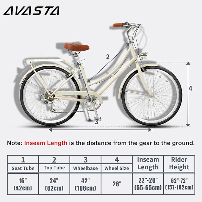AVASTA Astrid Vela Hybrid Bike for Adult Women Female Lightweight Step Through 26 Inch High Tensile Steel Frame City Commuter Comfort Lady Bicycle, 6-Speed, Multiple Colors