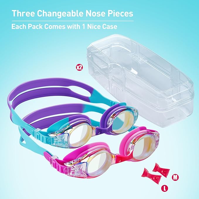 Aegend 2 Pack Kids Goggles, Swimming Goggles for Kids Age 4-16 Boys and Girls Youth, Anti-Fog Waterproof Anti-UV Pool Goggles