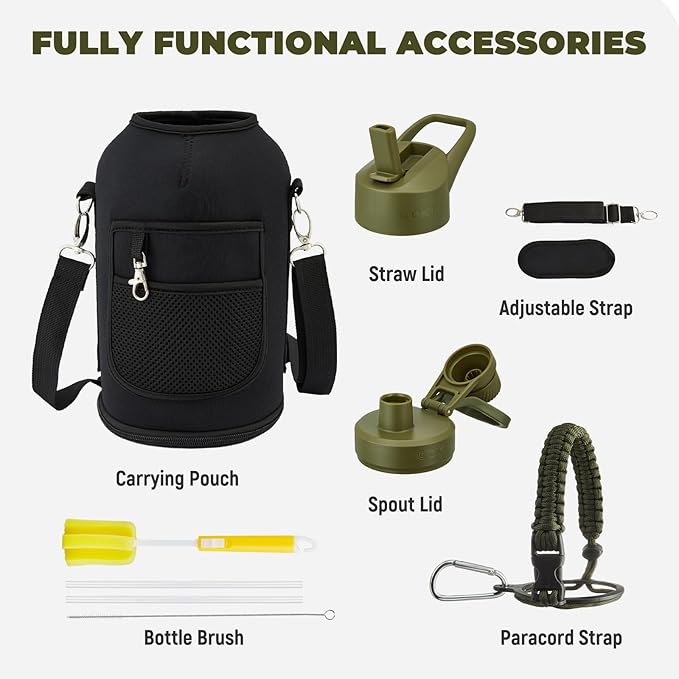 COKTIK 84oz Water Bottle with Straw - Triple Insulated Flask, 48hr Cold Retention Large Water Bottle, Leakproof Water Jug for Gym, Hiking, Camping, Outdoor Sports(Army Green)