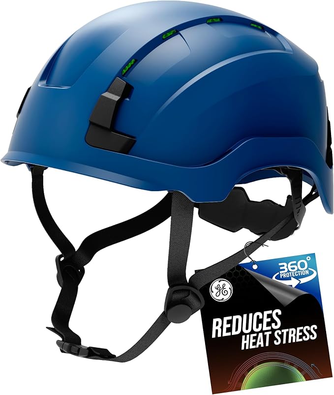 GE Safety Helmet: ANSI Type 2 Class G & E, Advanced Impact Technology, Ultra Comfortable Memory Foam, Heat Stress Reduction, Compatible with Accessories, Adjustable Size OSHA Approved