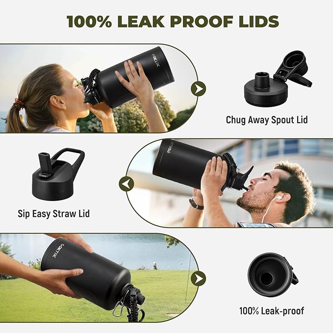 COKTIK 128oz Gallon Water Bottle - Triple Insulated Stainless Steel Flask, 48hr Cold Retention, Leakproof & BPA-Free, Large Water Jug for Gym, Hiking, Camping, Outdoor Sports(Midnight)