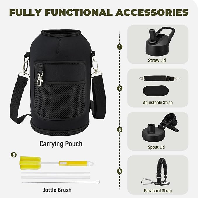 COKTIK 64oz Half Gallon Water Bottle - Triple Insulated Stainless Steel Flask, 48hr Cold Retention, Leakproof & BPA-Free, Large Water Jug for Gym, Hiking, Camping, Outdoor Sports (Midnight)