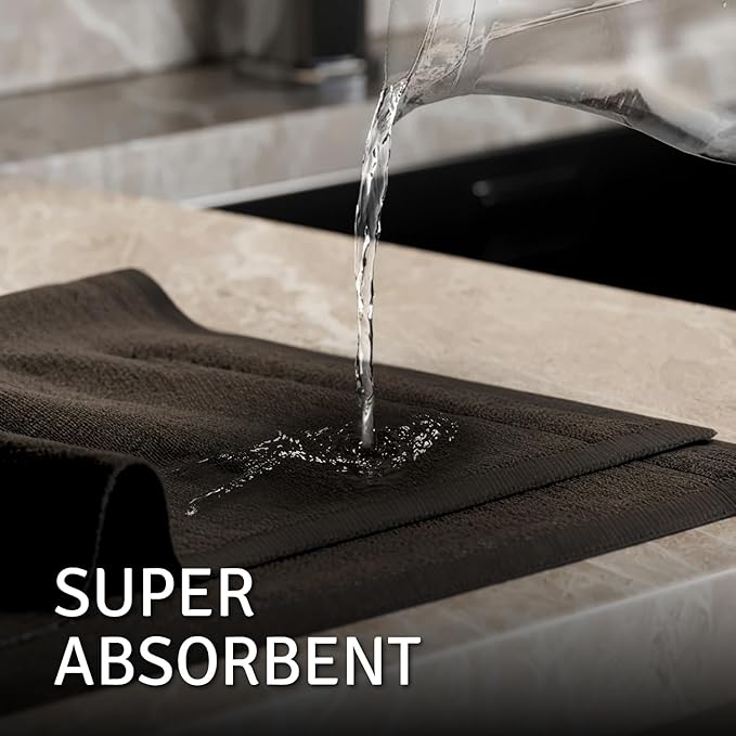 Creative Scents 100% Cotton Velour Fingertip Towels - 4 Pack 11 by 18 Inch – Decorative, Extra Absorbent and Soft Face Towel, Ideal for Bathroom and Powder Room (Black)