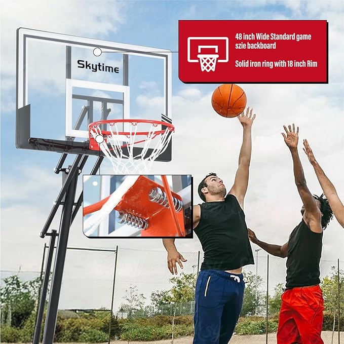 Basketball Hoop 44&48 Inch Backboard Portable Basketball Hoop Outdoor,5.3-10ft Stepless Regulation Crank Adjust Basketball Goal System