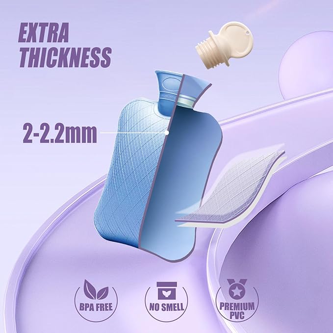 FORICOM Extra Large Hot Water Bag for Pain Relief, Hot Water Bottle for Bed Warming, Dog, Cat,Hot Water Pack, Heat Pack 2Liter