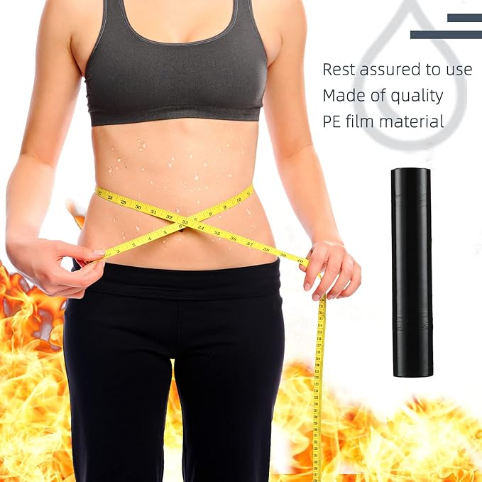 60 Meters Black Osmotic Plastic Body Wrap, Workout and Sweat Enhancer Stomach Wrap Body Wrap Film Applicator Power Wrap(4 Rolls)