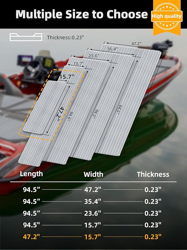 FOCEAN Boat Flooring EVA Foam Boat Decking Faux Teak Marine Flooring Boat Mat Boat Carpet Sheet for Motorboat RV Yacht Kayak Surfboard, 94.5"x 47.2"/35.4"/23.6"/15.7"