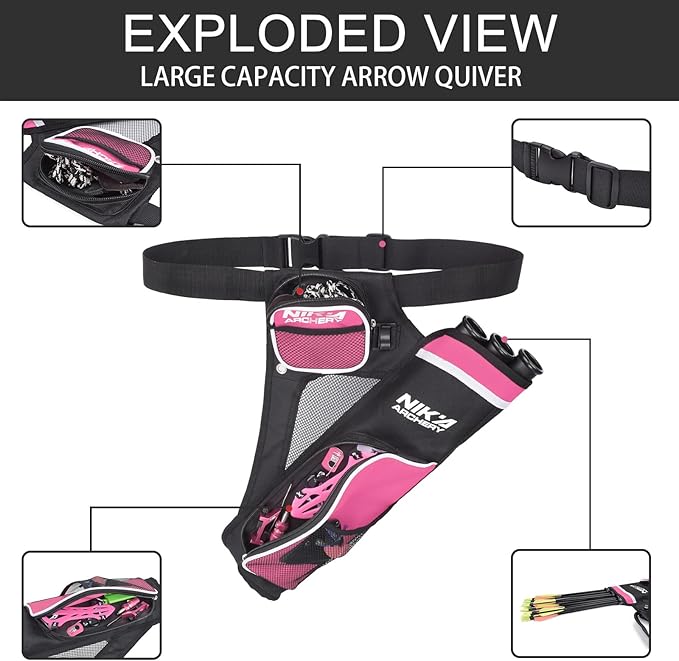 Archery Arrow Quiver Holder, 3-Tubes Hip Quiver Arrow Bag with Adjustable Belt for Youth & Adults Arrows Hunting Target Practicing