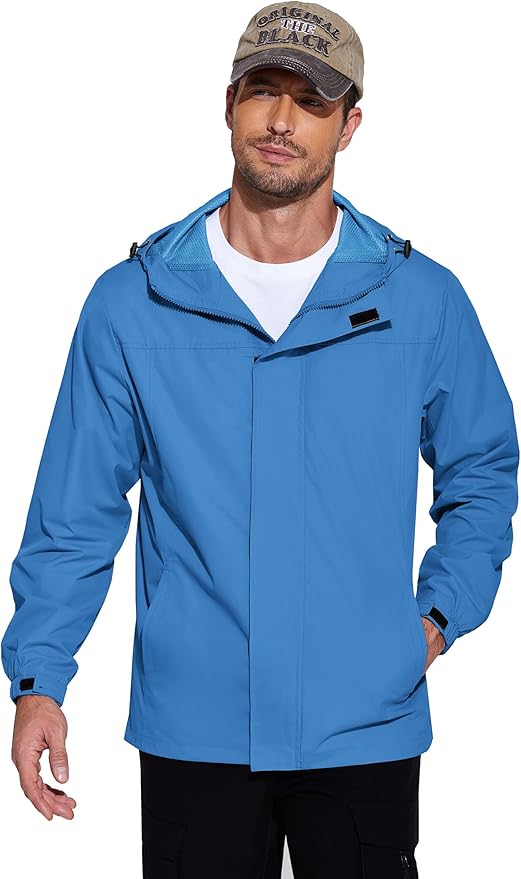COOFANDY Men's Rain Jacket Waterproof With Hood Lightweight Packable Shell Raincoat Windbreaker For Cycling Golf Travel