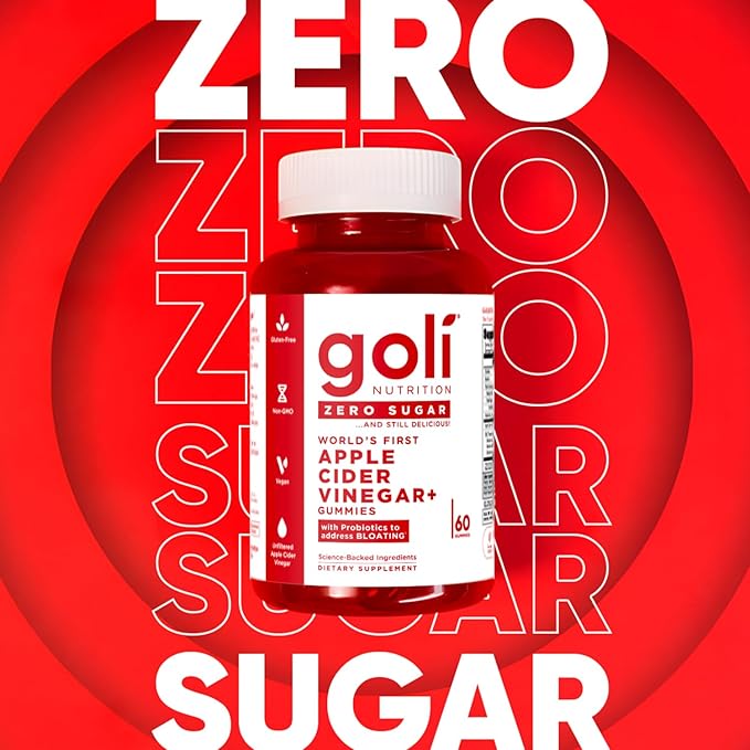 Goli Zero Sugar Apple Cider Vinegar Gummies - Vitamin B12, Probiotics to Address Bloating. No Artificial Sweeteners, No Sugar Alcohols. Vegan, Plant Based, Non-GMO, Gluten-Free & Gelatin Free. (1)