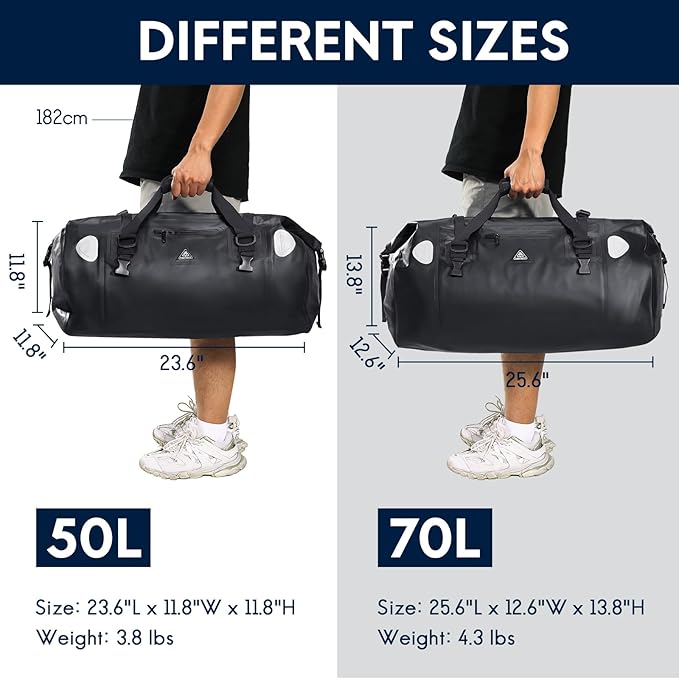Haimont Waterproof Duffel Bag Roll-top Dry Duffel Bag with Quick-fixed Straps for Motorcycling, Rafting, Boating, SUP, Kayaking, Travel, 50L/70L