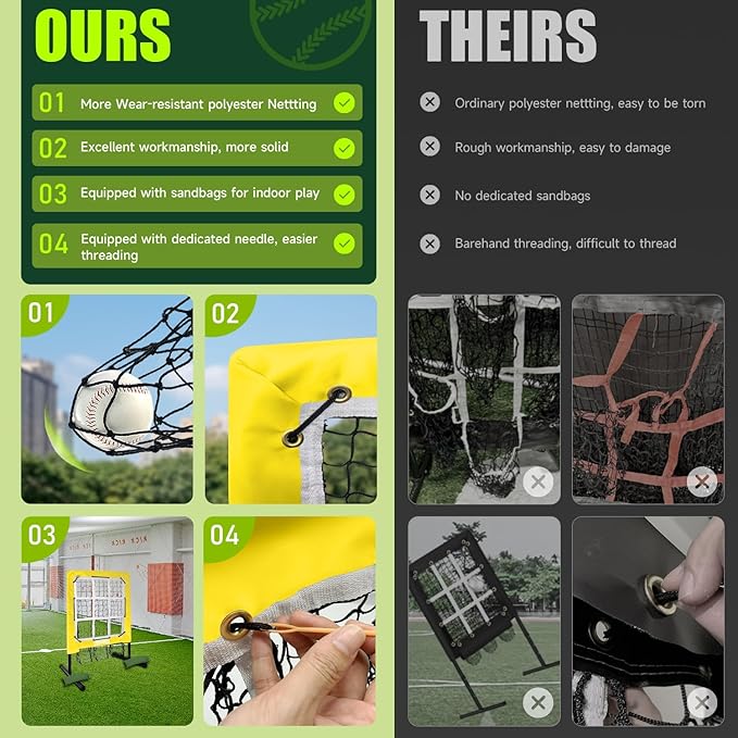 9 Hole Pitching Net, Heavy-Duty Baseball Net with Strike Zone for Pitching and Hitting, Height Adjustable Training Equipment with 9 Pocket Pitching Target for Baseball & Softball Practice