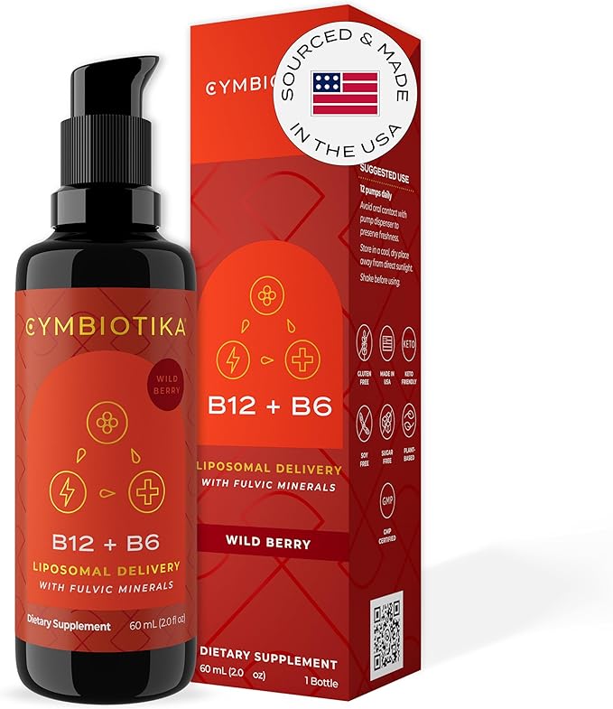 CYMBIOTIKA Liposomal Vitamin B12 Liquid Supplement, 1250 mcg, Supports Energy, Cell Production, Helps Strengthen Hair, Skin & Nails, Non-GMO, Gluten Free, Sugar Free, Keto & Vegan Friendly, 2 oz
