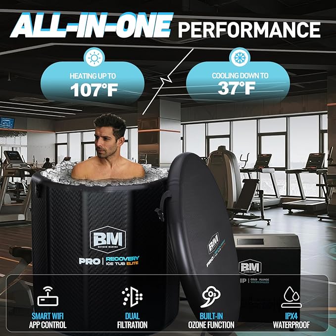 Inflatable Cold Plunge Tub with Chiller, 1 HP Water Chiller for Ice Bath Tub, Hot & Cold Mode Machine with Ozone, Smart WiFi, Dual Filters, Fast Cooling, 130 Gallon, 39" L x 39" W x 35.4" H