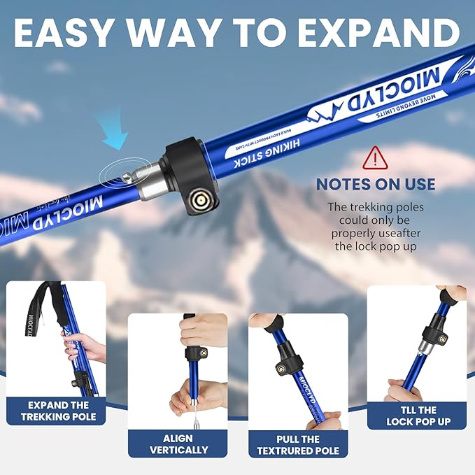 Collapsible Hiking Poles, 7075 Aluminum Trekking Poles, 2pc Lightweight Folding Adjustable for Men & Women, Walking Sticks for Hiking, Camping, Backpacking