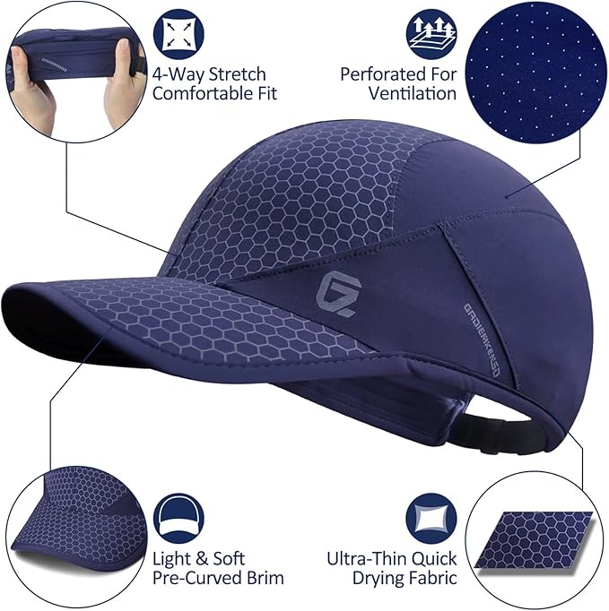 GADIEMKENSD Stretch Running Hat with Soft Brim, Quick Dry, Unstructured, Unisex-Adult