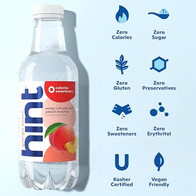 Hint Fruit-Infused Bottled Water, Georgia Peach - Sugar Free Flavored Water with Zero Calories, Naturally Flavored, and No Artificial Sweeteners - 16 Fl Oz (Pack of 12)