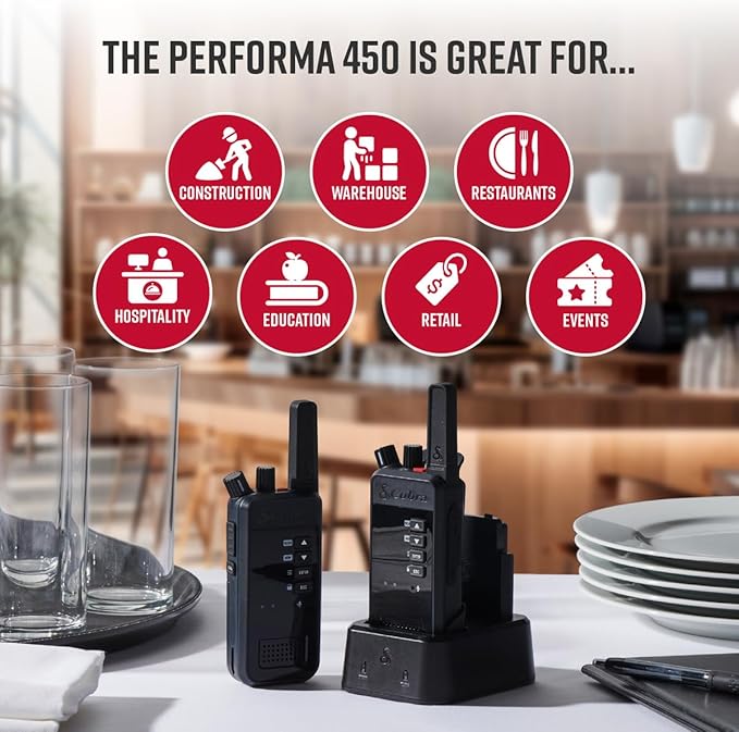 Cobra Performa 450 Business Radio (1-Pack with Dock) - 6-Channel UHF/LMR Professional Two Way Radio, Waterproof Walkie Talkie, Shockproof, IP67 & MIL-SPEC Rated, 18hr Battery, LCD Screen