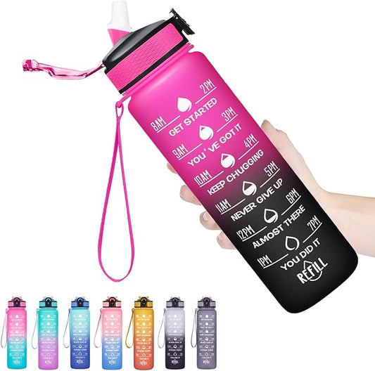 Hyeta 32 oz Water Bottles with Times to Drink and Straw, Motivational Water Bottle with Time Marker, Leakproof, Drinking Sports Water Bottle for Fitness, Gym and Outdoor