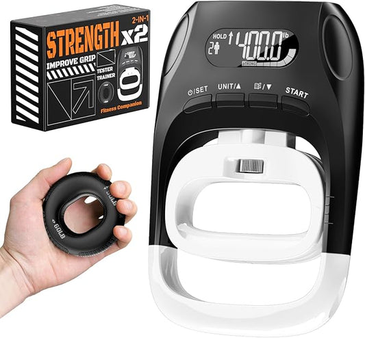 Grip Strength Tester & Trainer 2-in-1 Combo Set-Digital Hand Dynamometer with LCD Display, Max 400lb/180kg Capacity, Resistance Ring with Ergonomic Design for Sports, Gym, Home & Rehab